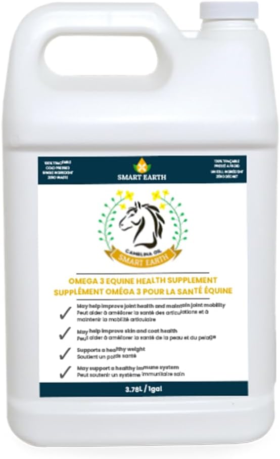 100% Pure Camelina Oil for Horses – Omega 3 & Vitamin E Rich Supplement for Coat, Hooves, Arthritis, Joints, Weight Gain & Ulcers – False Flaxseed Oil Made in Canada by Smart Earth, 1gal.
