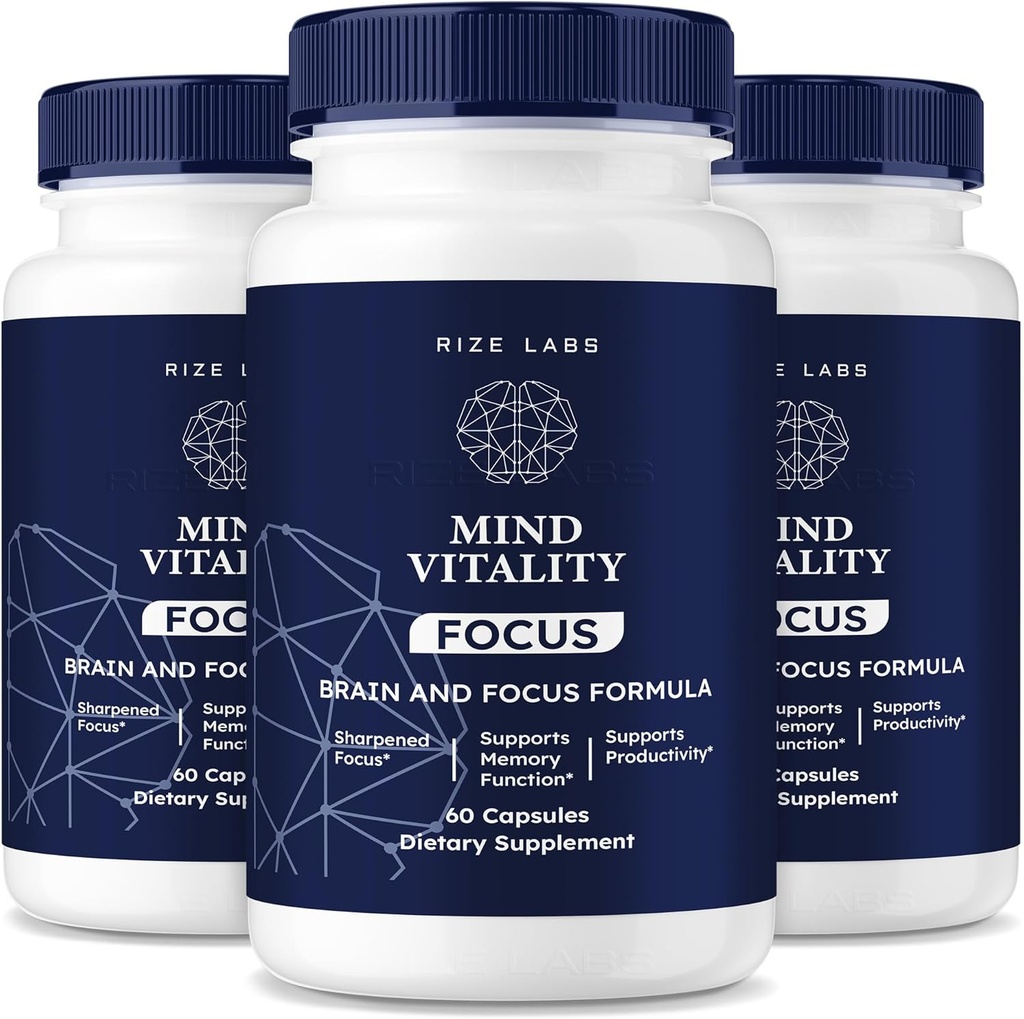rize labs Mind Vitality Focus Brain Supplement, Mind Vitality to Boost Focus and Concentration " Evite la fatiga de media tarde, Mind Vitality Advanced Formula Reviews (180 cápsulas) (Pack of 3)