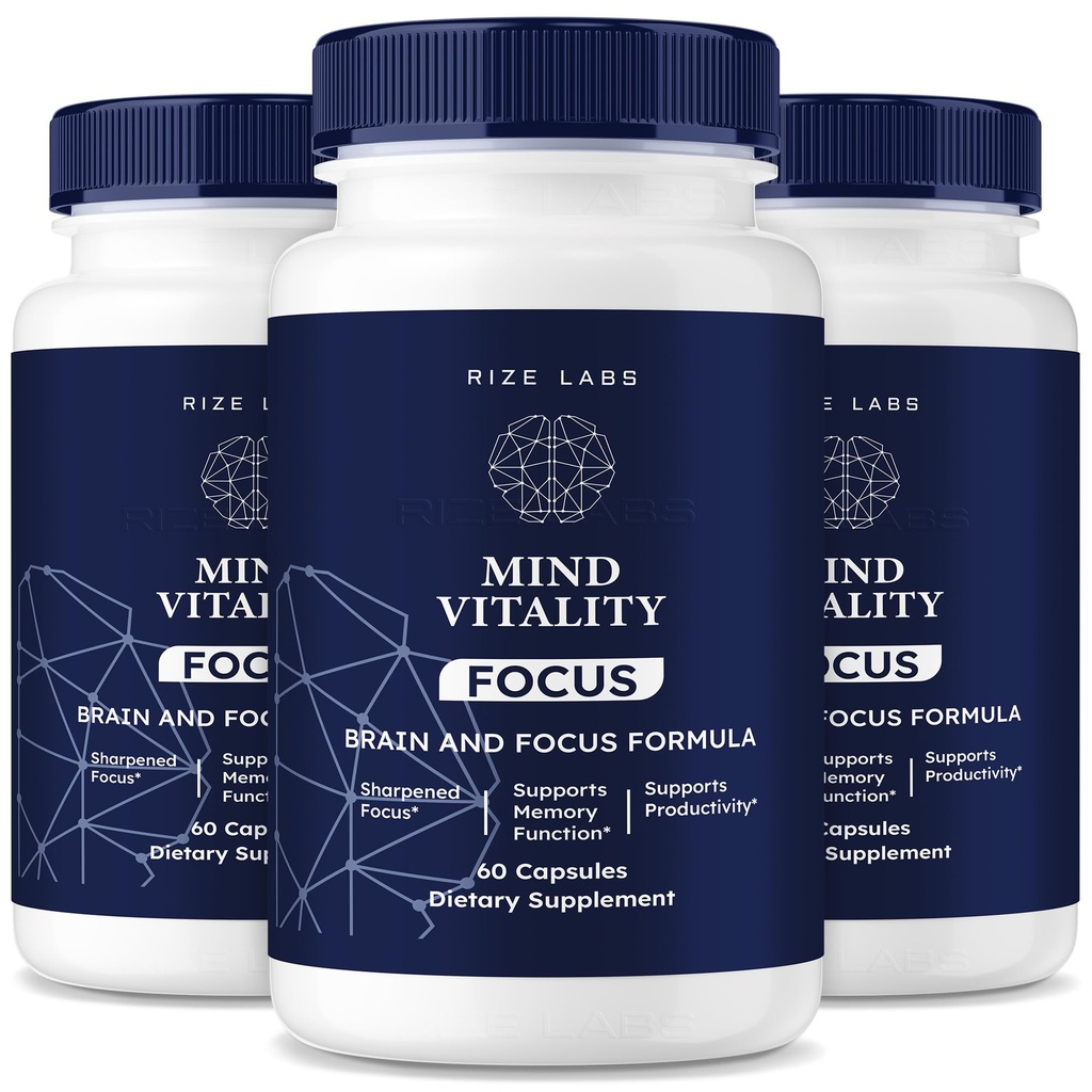 rize labs Mind Vitality Focus Brain Supplement, Mind Vitality to Boost Focus and Concentration " Evite la fatiga de media tarde, Mind Vitality Advanced Formula Reviews (180 cápsulas) (Pack of 3)