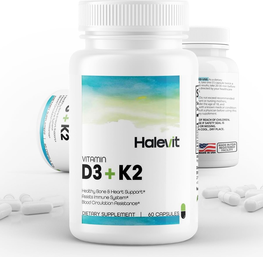 Vitamina D3+K2 con BioPerine ← Tercera Parte Tested ← 5000 UI de D3 para la absorción óptima del calcio  100 mcg de vitamina K2 ← Fácil de Swallow Silencio Apoyo a la salud + Bolsa