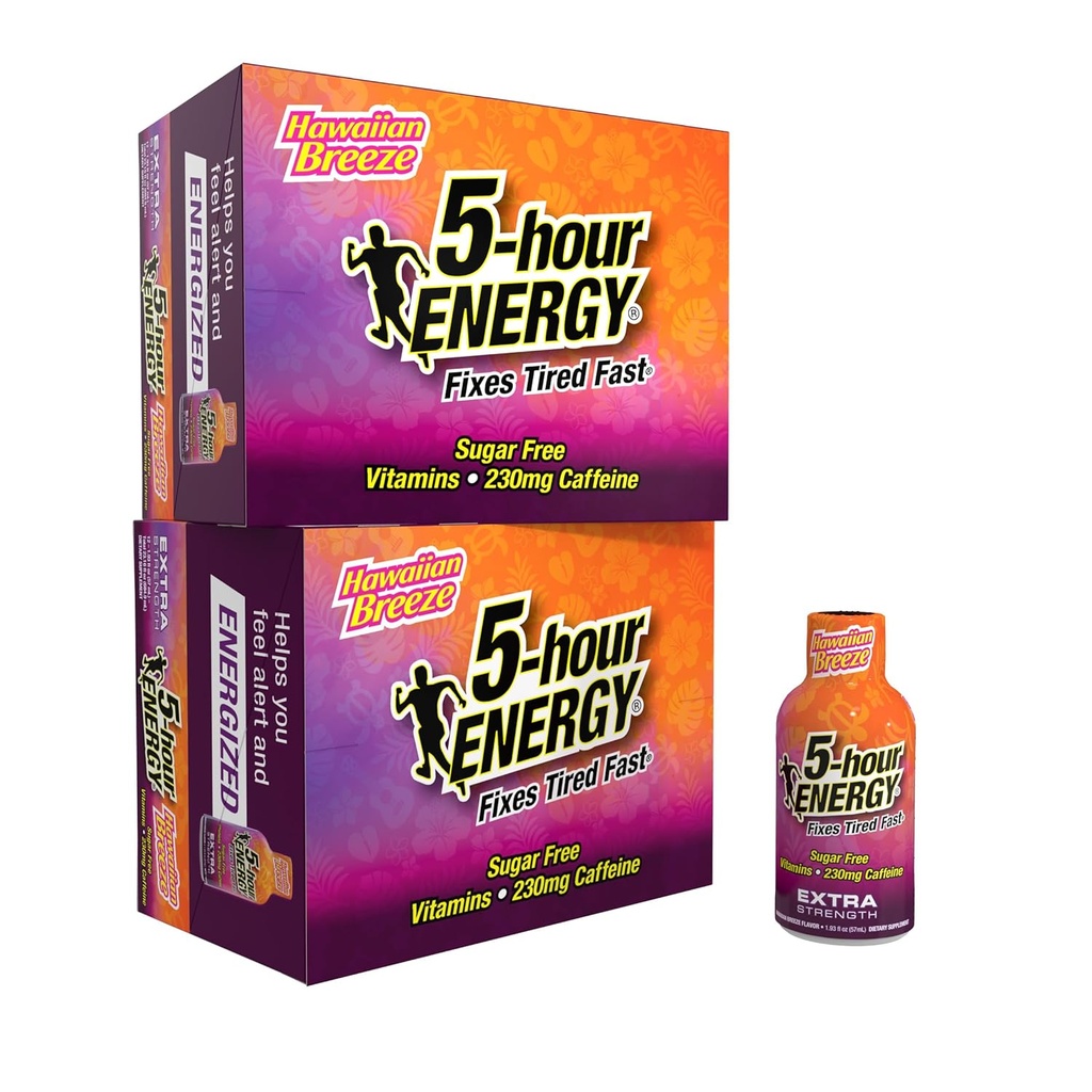 5 horas ENERGY Extra Strength Energy Shot, Hawaiian Breeze Flavor (1.93 oz. - 24 Conde) Zero Calories &amp; Sugar-Free 230 mg Caffeinated Energy Shot, Amino Acids & B Vitaminas, Suplementos dietéticos