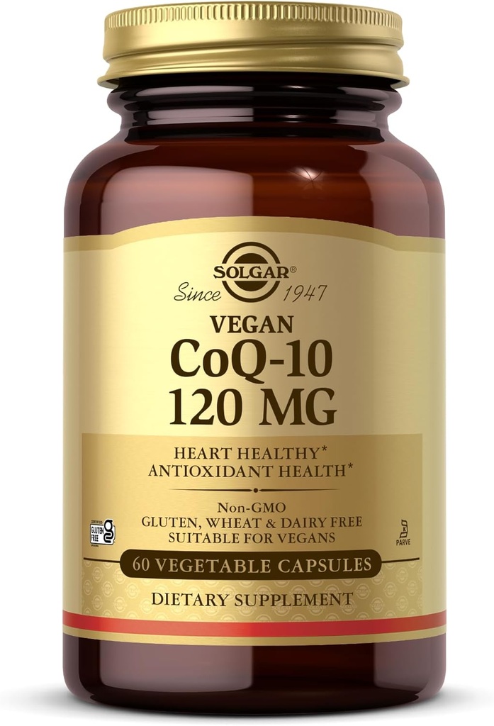 Solgar Vegan CoQ-10 120 mg - 60 Vegetable Capsules - Antioxidant Health - Non-GMO, Gluten Free, Dairy Free, Kosher - 60 Servings