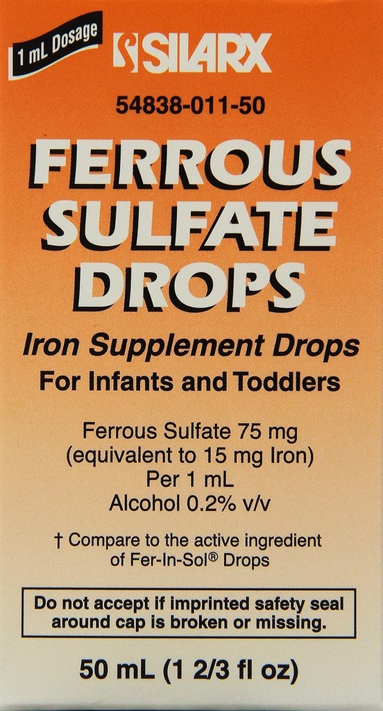 Ferrous Sulfate Iron 15mg/ml Suplemento gotas 50ml Botella -Pack de 3-
