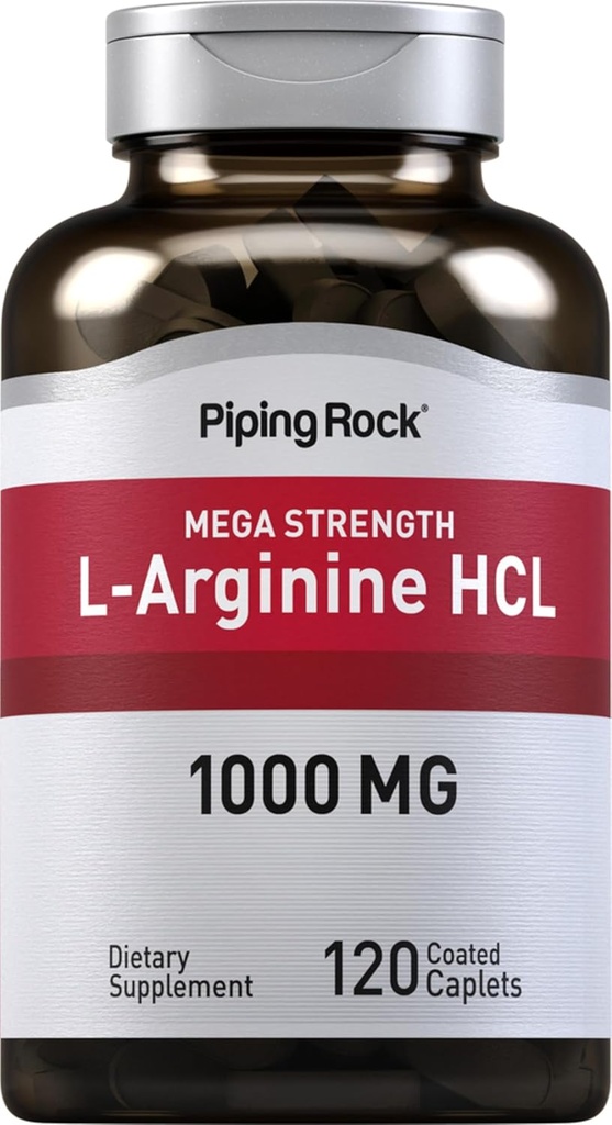 Piping Rock L-Arginine HCl 1000 mg  120 Caplets ← Suplemento para Hombres y Mujeres Silencio Mega Strength ← Vegetarian, Non-GMO, Gluten Free