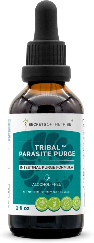 Secrets of the Tribe Tribal Parasite Alcohol-Free Extract, High-Potency Herbal Drops, Tincture Hecho de arándano, ajo, nuez negra, OSHA, Wormwood, Pumpkin. Intestinal Purge Fórmula 2 oz