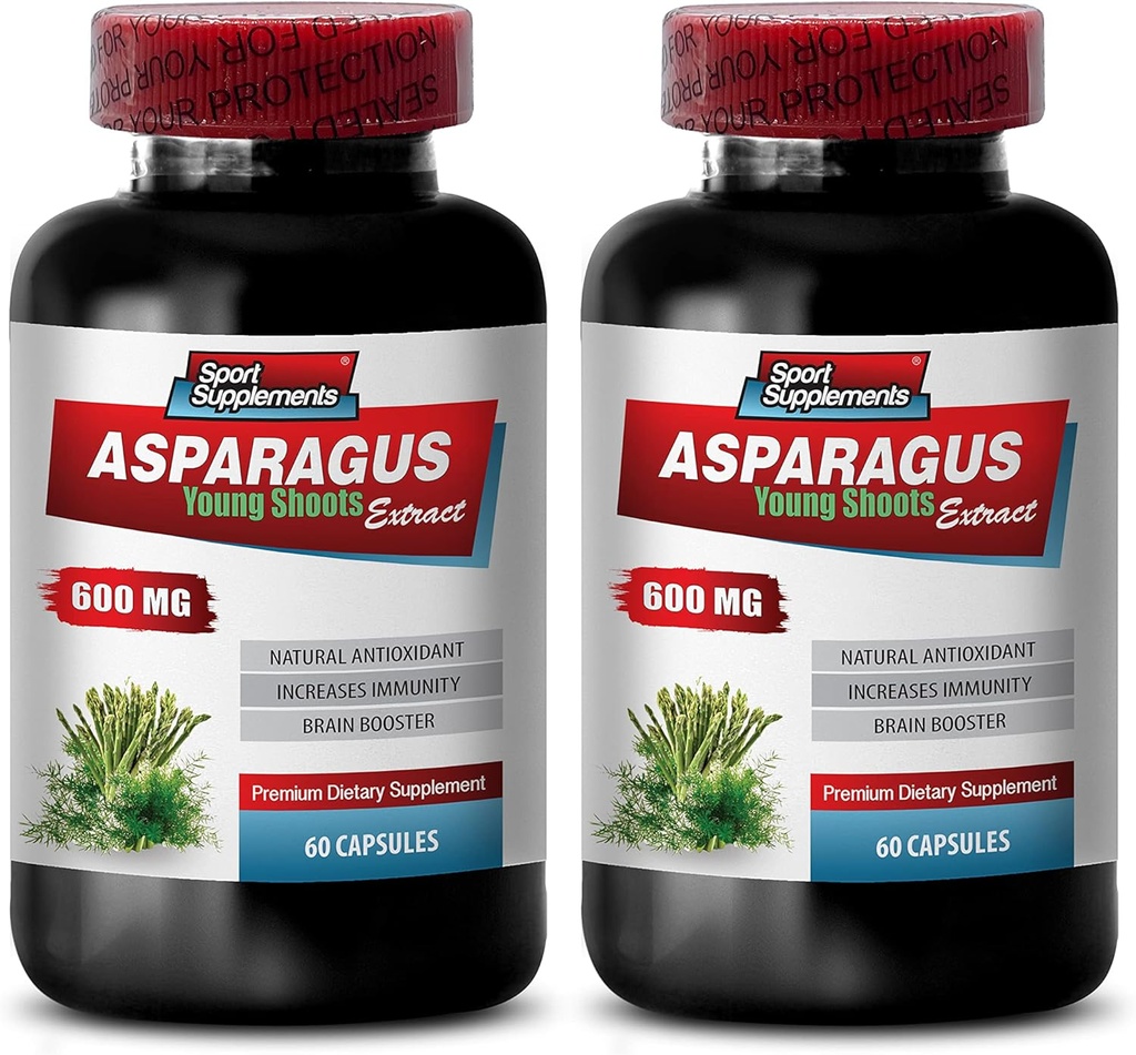 cápsulas de brotes jóvenes espárragos - ASPARAGUS 600 MG - YOUNG SHOOTS EXTRACT - extracto de raíz espárragos - cápsulas de fórmula antioxidante, cápsulas de extracto de espárragos orgánico, píldoras de agua - 2 Bot 120 cápsulas