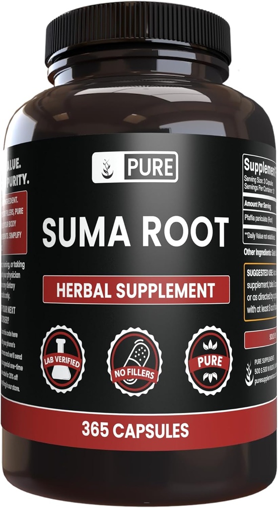 PURE ORIGINAL INGREDIENTS Suma Root (365 Capsule), No Magnesium or Rice Fillers, Always Pure, Lab Verified