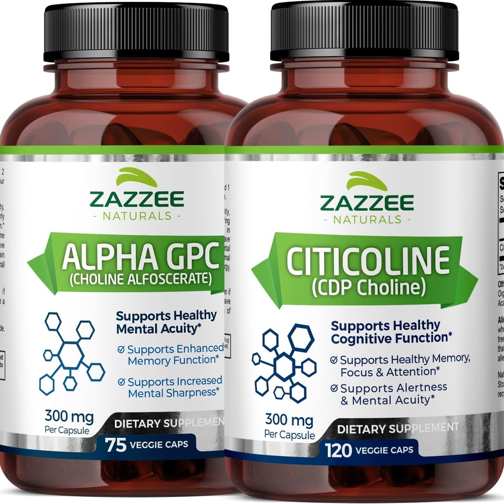 Zazzee Citicoline CDP Choline Capsules y Alpha GPC Choline Capsules