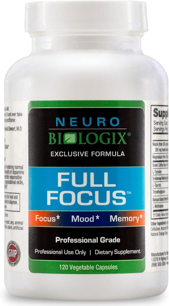 Cápsulas Full FocusTM 120 – Suplemento Cerebro Integral para Cognición Optimal, Foco Cerebral y Memoria – Suplemento de Apoyo Cerebro para Promover el Modo mejorado, Relajación, Equilibrio Dopamina y Más