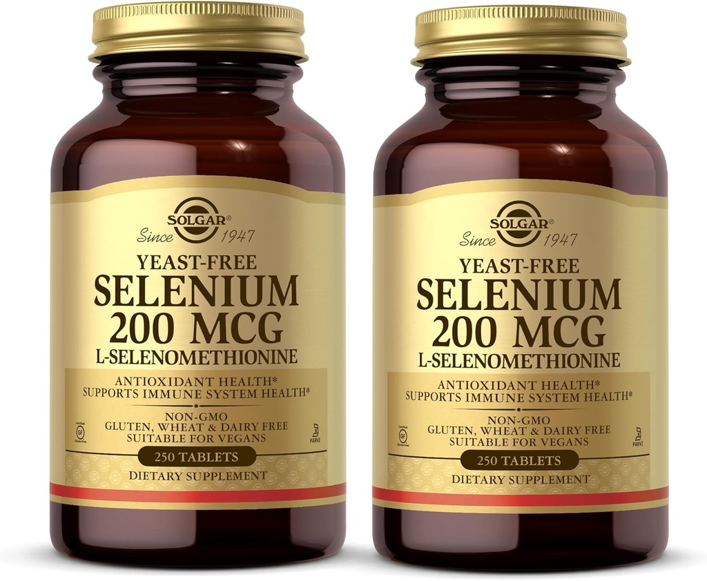 Solgar Yeast-Free Selenium 200 mcg - 250 Tablets, Pack of 2 - Supports Antioxidant &amp; Immune System Health - Non-GMO, Vegan, Gluten Free, Dairy Free, Kosher - 500 Total Servings