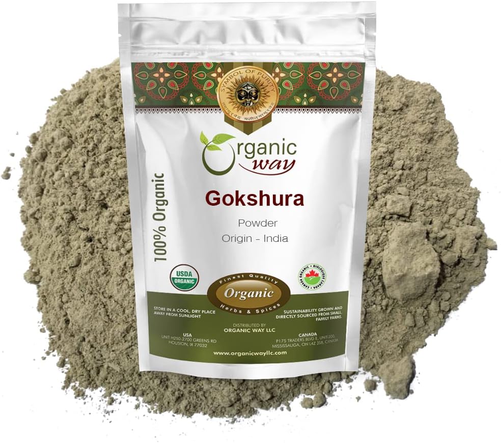 Orgánica Gokshura Powder (Tribulus Terrestris) - Orgánica &amp; Kosher Certified ¦ Raw, Vegan, Non GMO & Gluten Free ← USDA Certified  durable Origin - India (1LBS/ 16Oz)