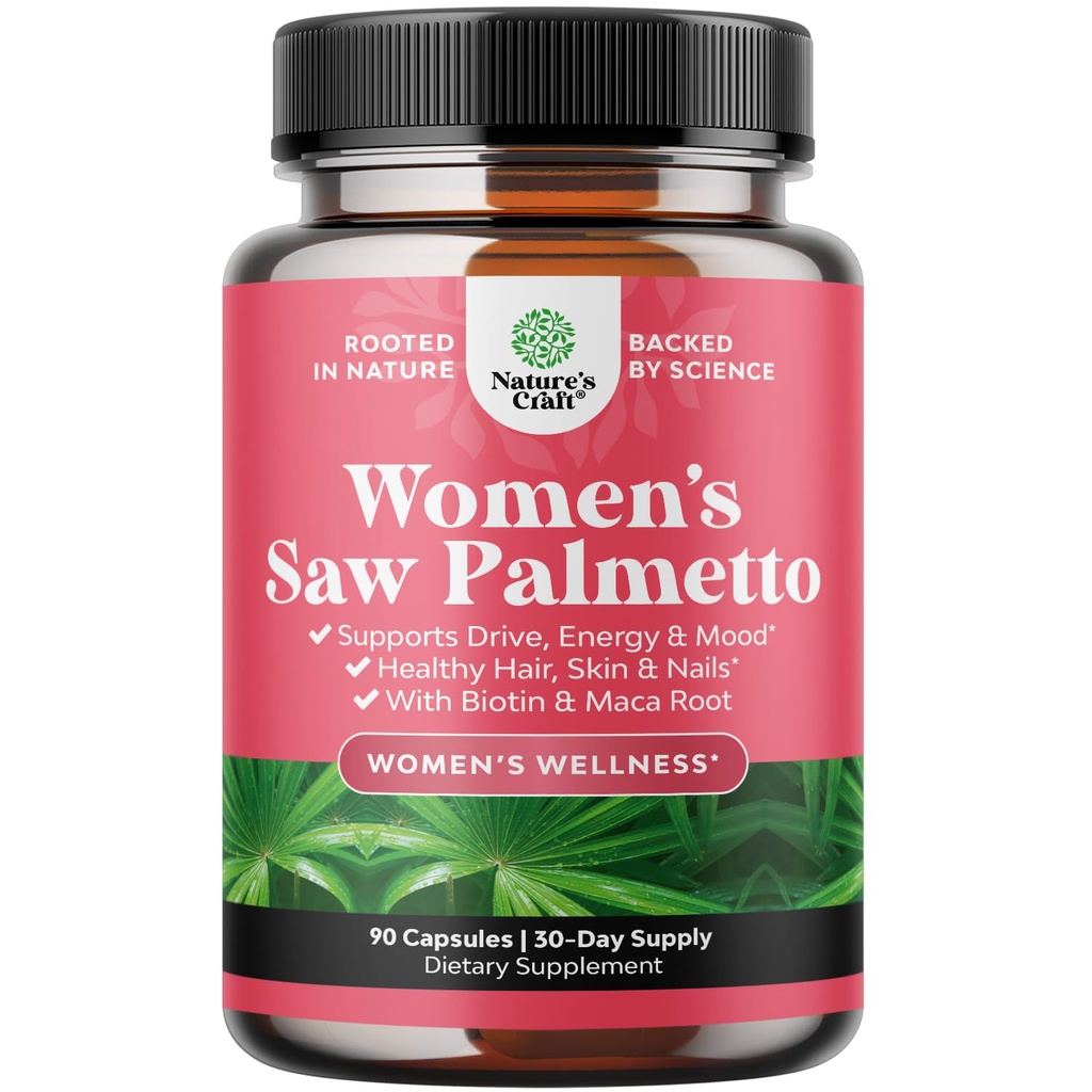 Extra Strength Saw Palmetto for Women 500mg - DHT Blocker for Women 30-Day Supply - Hair Vitamins for Hair Loss Supplement - Pure Saw Palmetto Extract Capsules with Maca Root & Biotin - 90 Count