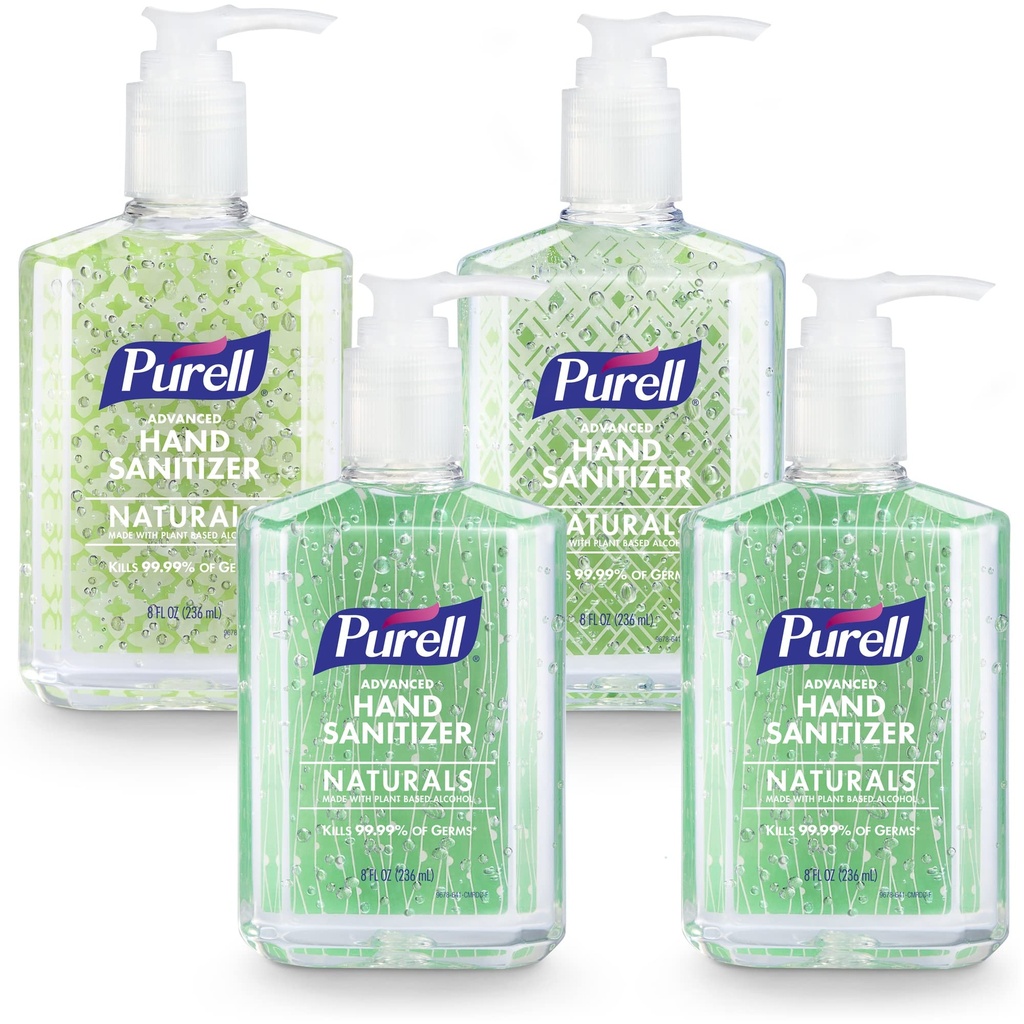 PURELL Advanced Hand Sanitizer Naturals with Plant Based Alcohol, Citrus Scent, 8 fl oz Pump Bottle (Pack of 4) - 9626-06-ECDECO