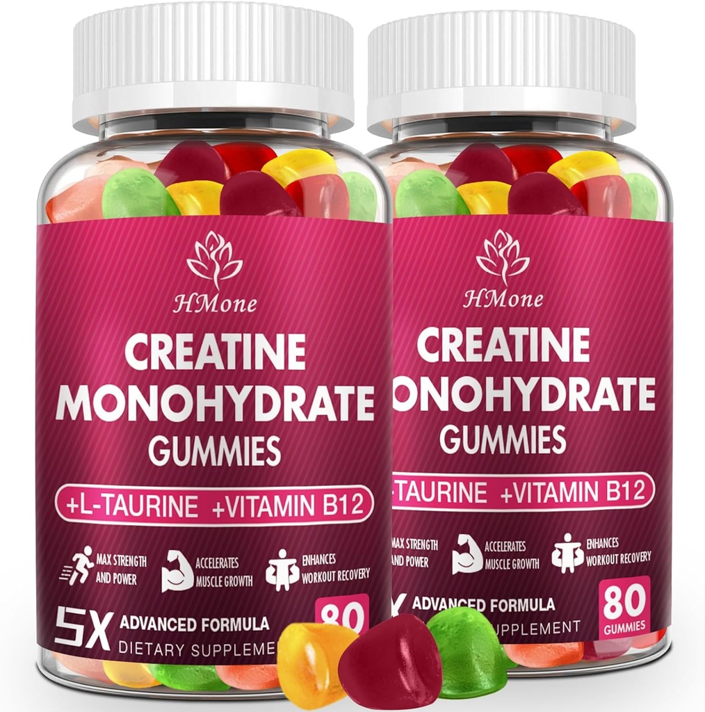 Cretina Monohydrate Gummies - 5g para Hombres &amp; Mujeres, 160 Conde y Creatine Chewable Suplementos para la ganancia muscular, fuerza muscular, energía y constructor de músculo, libre de azúcar, Vegan
