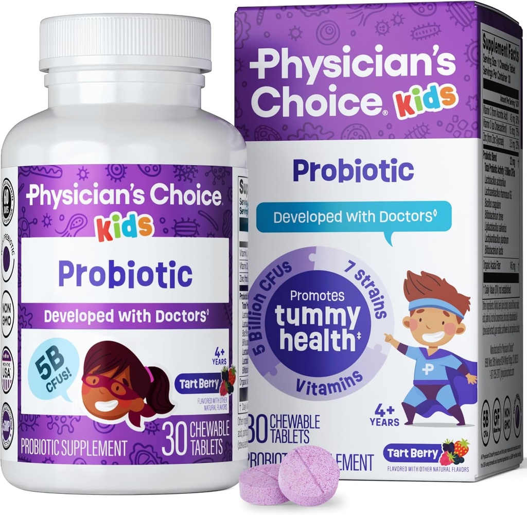 Probióticos para niños - 7 Strains Diversos, Prebióticos Orgánicos, Vitaminas &amp; Minerales - Clínicamente estudiado L. Rhamnosus GG - Immune &amp; Apoyo Digestivo - No Azúcar o Piñas Artificiales