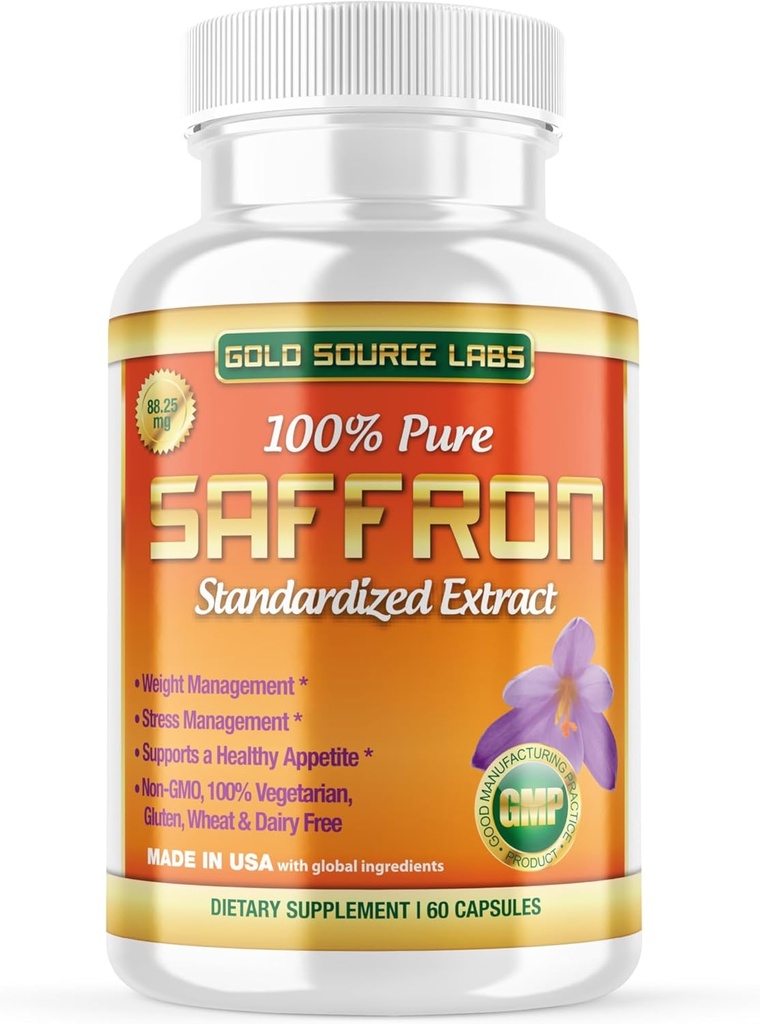 Saffron Extract Suplemento - 88.25 mg Cápsulas con Láminas Vegetarianas Estándarizadas .3% Safranal Extract Plus Pura Saffron Powder, 60 Láminas Vegetarianas de Fuerza Máxima - Appetito Premium y Suplemento Ojo