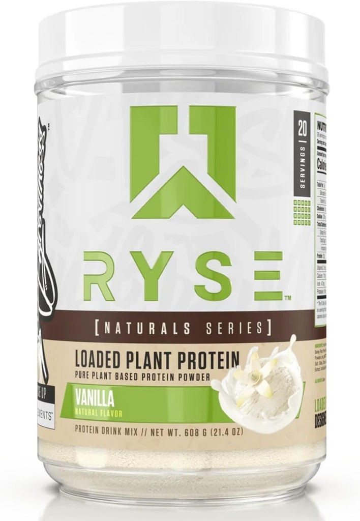 Proteína de planta cargada RYSE - Vainilla - 20g de pólvora de proteína vegetal vegana natural de Pea, Chickpea & Barley Rice - Sin colores artificiales, sabores o dulces - 20 piezas