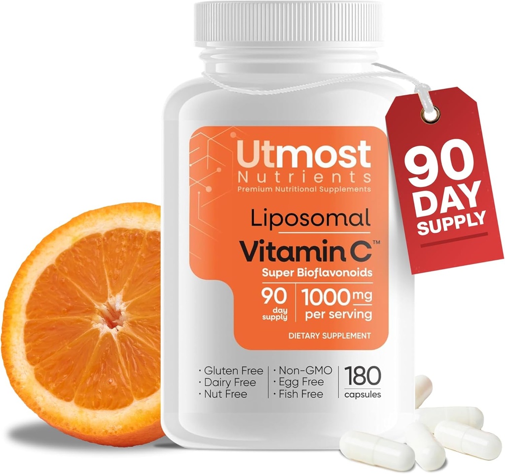 Vitamina Liposomal C - 1000MG VIT C &amp; 100MG Super Bioflavonoid Complex for Enhanced Wellness Silencioso Suplemento Antioxidante con Ingredientes Naturales Raw para Adultos ← Apoyo Avanzado confidencialidad Non-GMO (180 cápsulas)