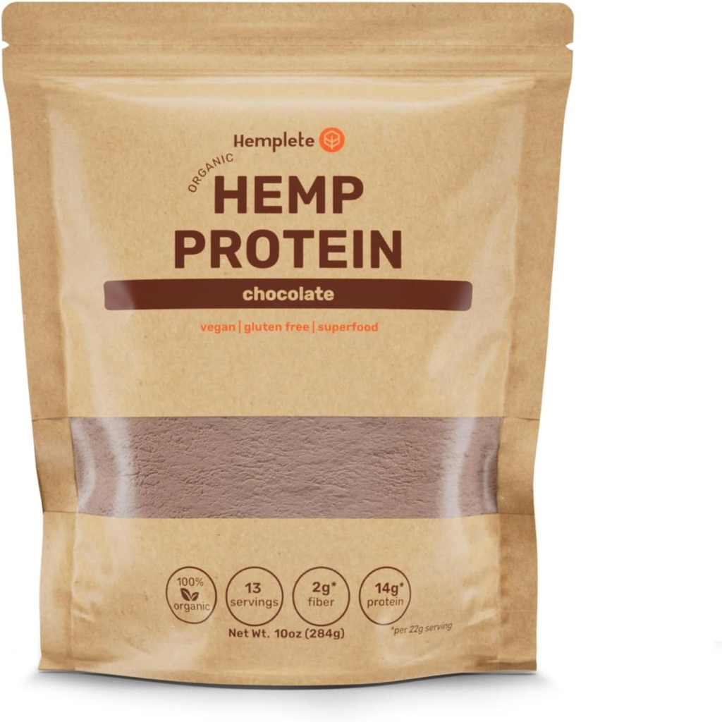 Hemp Vegan Protein Powder for Heart and Brain Health, Easy to Digest Chocolate Powder Drink with Plant Protein for Muscle Building and Recovery, 9 Essential Amino Acids (Chocolate, 10 onzas)