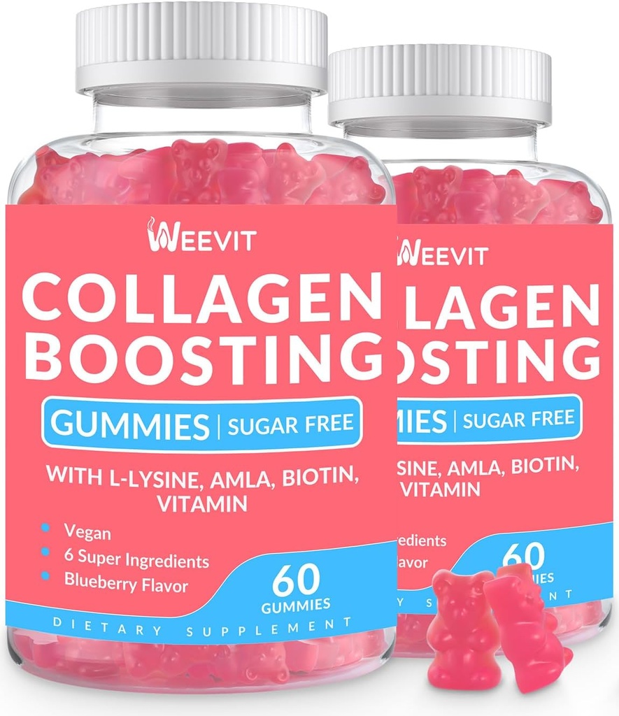Collagen Boosting Gummies, Vegan Collagen Gummies for Women with L-Lysine, Amla, Biotina, Vitamina C, A, E, Collagen Booster Gummies Suplemento para uñas de piel de pelo