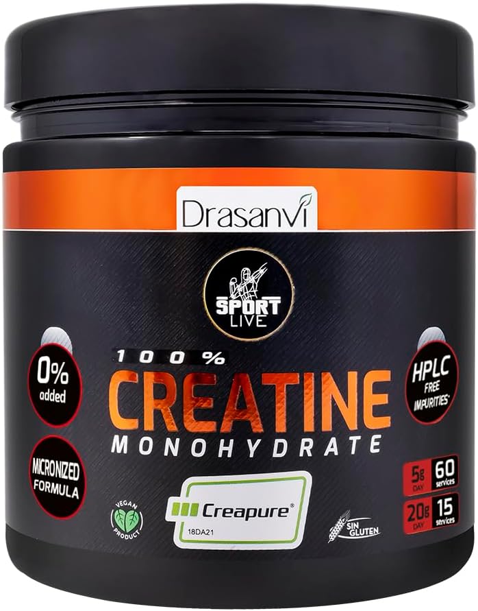 DRASANVI Sport Live 10.58 Unce Creatine Monohydrate Powder - Fortalece y aumenta sus músculos - Sin alérgenos - sabor neutro - Composición pura y efectiva