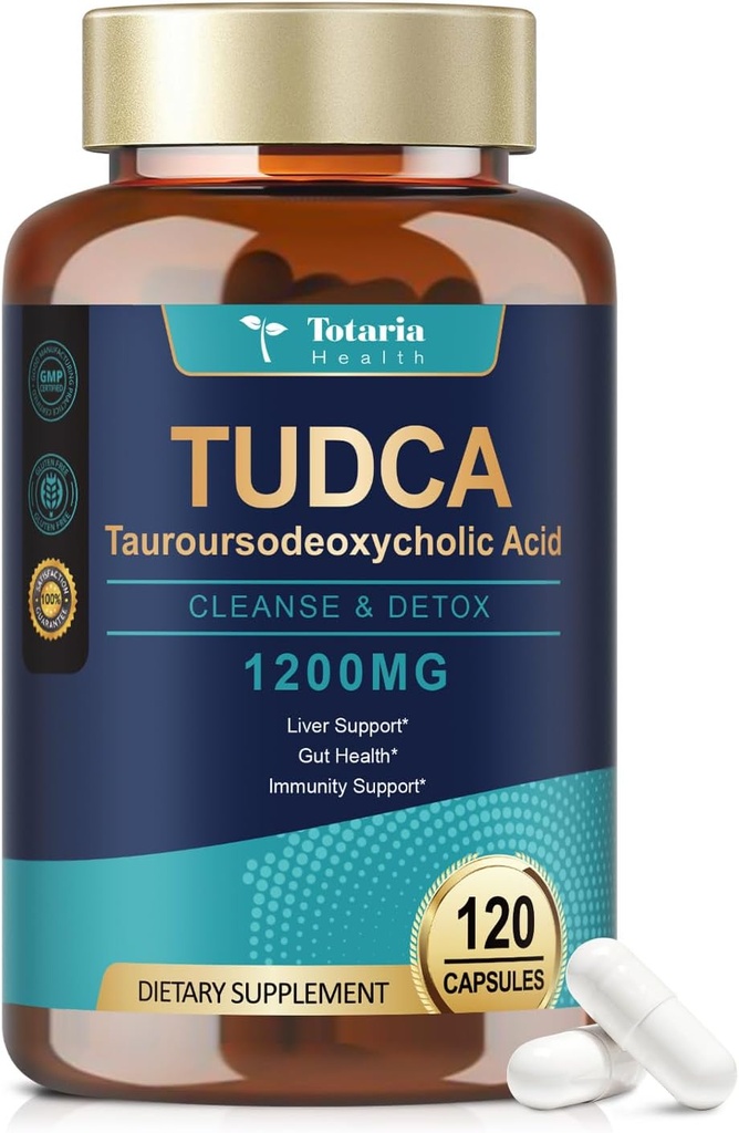 Totaria TUDCA Bile Salts 1200mg (Acido Tauroursodeoxycholic), 120 Capsules, Ultra Strength Pure TUDCA Suplementos del hígado, Liver y Gallbladder Cleanse, Vegan