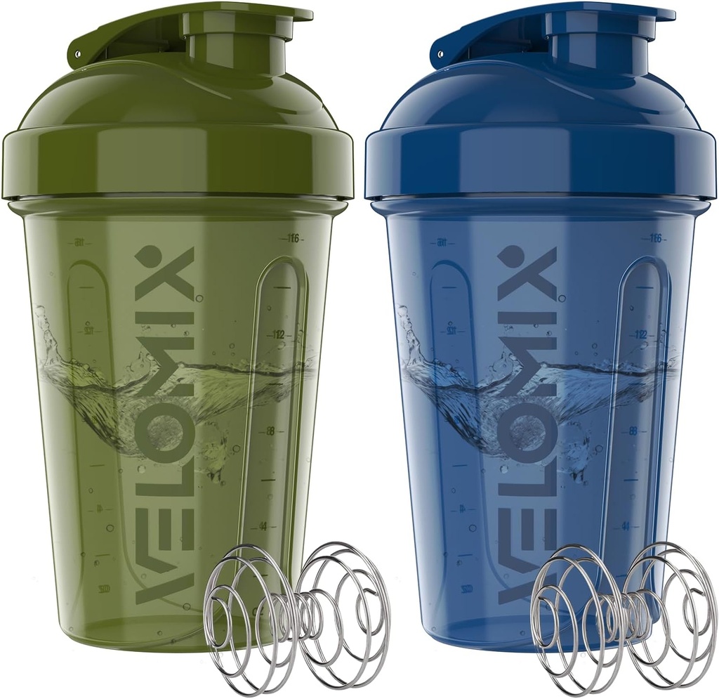 VELOMIX -2 Pack- 20 oz Protein Shaker Botellas para Protein Mixes - 2x Wire Whisk ← Leak Proof Shaker Cups for Protein Shakes and Pre Workout  Protein Shaker Bottle Pack (Green/Blue)