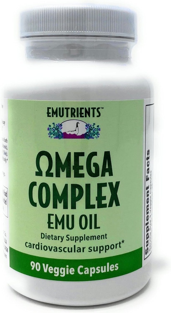 Montana Emu Ranch - Emutrients Omega Complex Emu Oil 750mg (90) Veggie Caps - Suplemento dietético para soporte cardiovascular* - Omegas 3, 6, 7 y 9