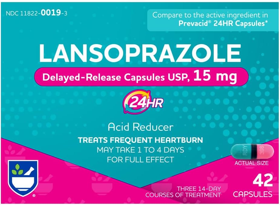 Rite Aid Lansoprazole 15mg - 42 Capsules, Reductor de Ácido Delayed Release Capsules USP, Heartburn Relief and Acid Reflux, Up to 24 Hours of Relief