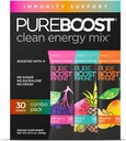Pureboost Immune Clean Energy Booster, Refreshing Energy Drink Mix and Immunity Supplement with Elderberry, 1,200 mg Vitamina C, Vitaminas A + D y Zinc. Libre de azúcar (Combo Pack, 30 Cuenta)