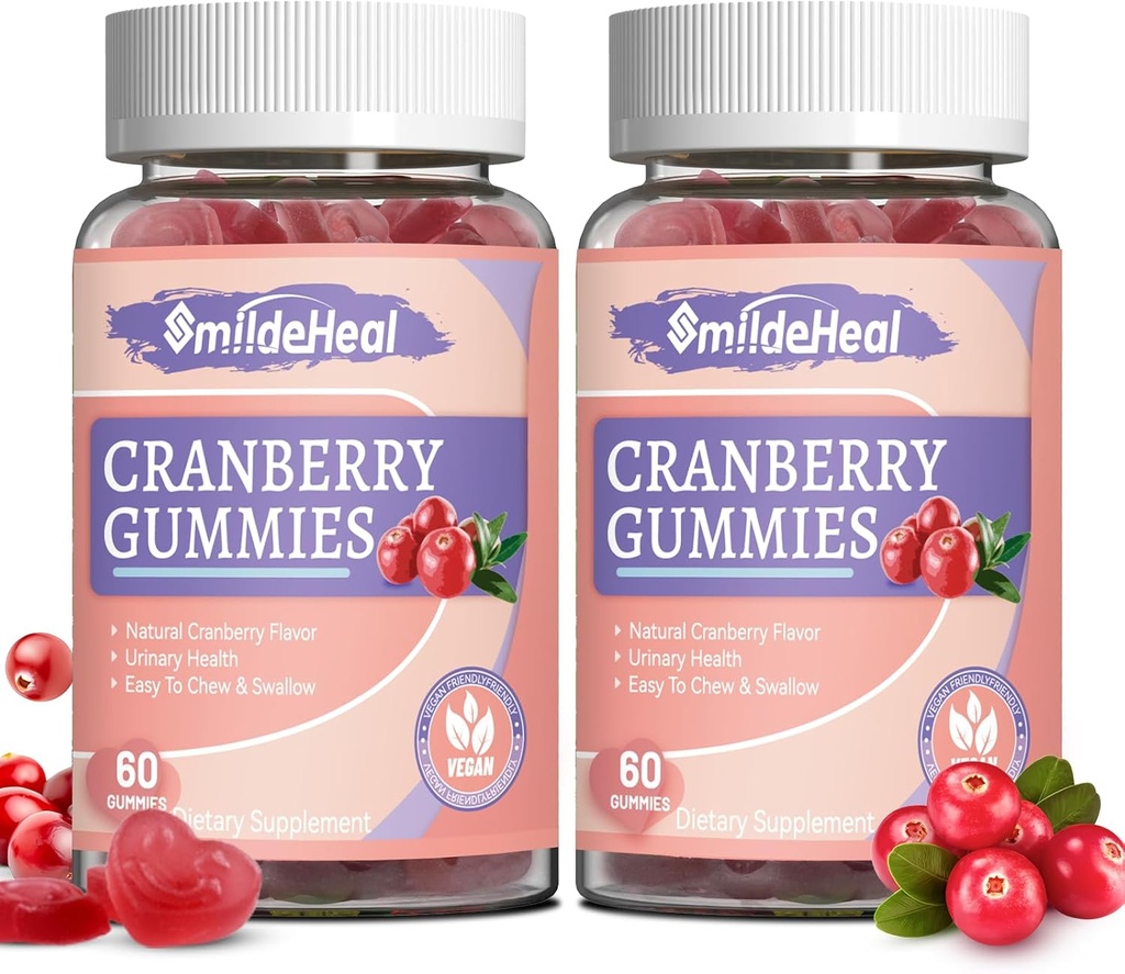 Cranberry Gummies 1000mg, Suplementos de Arándano para Mujeres, con D-Mannose 250mg, Mujeres Probióticas Gummies, Urinary Tract Health, Cranberry Flavor, NO GMOs, 60 Cuenta (Pack of 2)