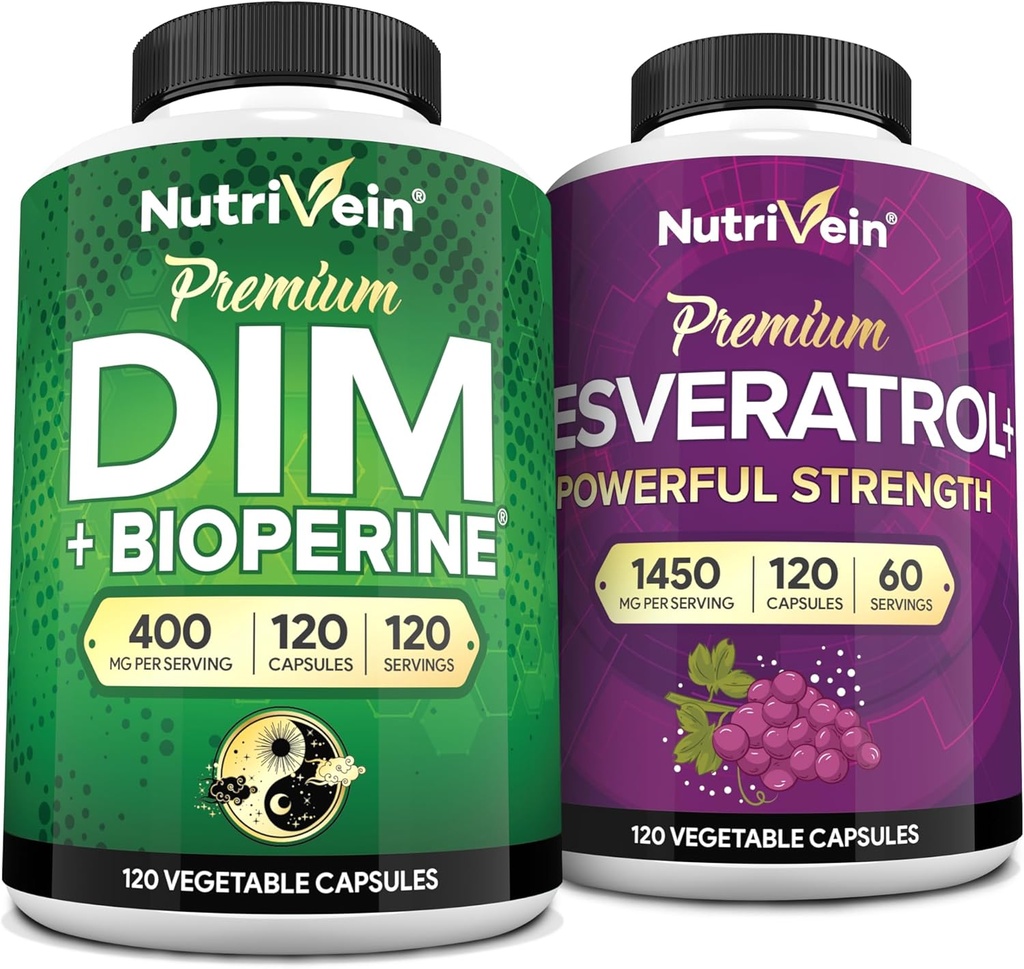 Nutrivein Premium Resveratrol Capsules and DIM Supplement Bundle: High-Absorption Resveratrol Supplement and DIM for Recovery, Balance, and Vitality