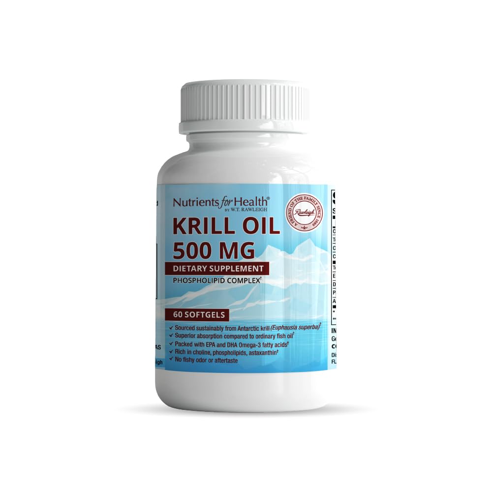 Aceite de Krill Rojo Premium Rawleigh: 60 no GMO Softgels, 1000 mg de Euphasia Superba Aceite por día, Rico en Choline, Phospholipids, Astaxanthin, EPA & DHA Omega-3 Ácidos grasos, para el corazón, las articulaciones, la salud cerebral