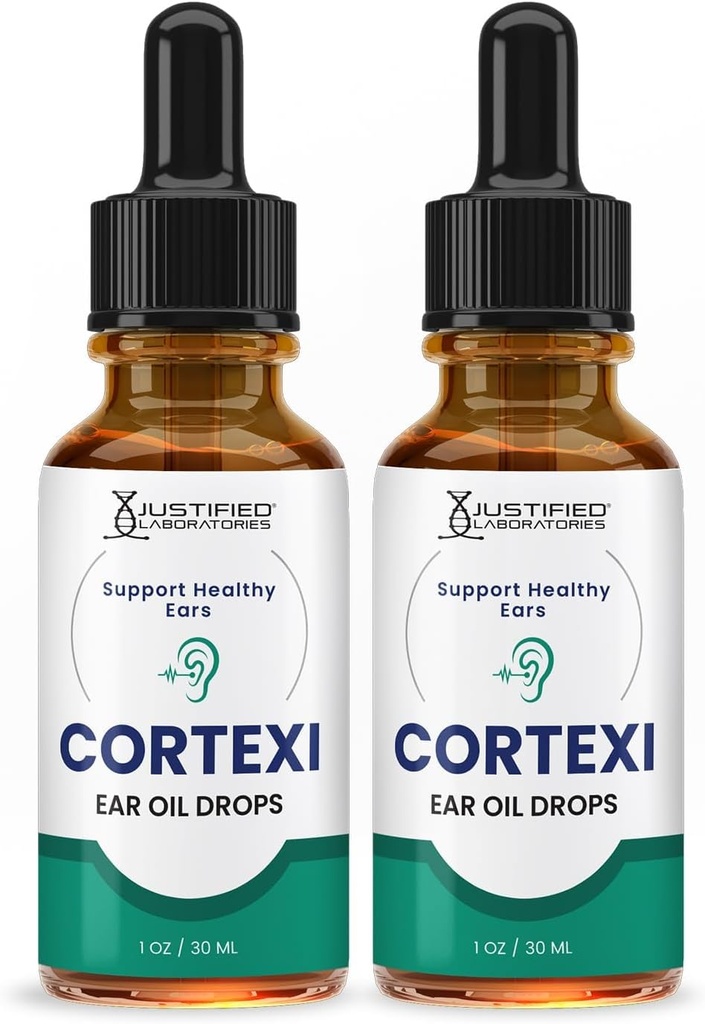 Laboratorios justificados (2 Pack) Cortexi Ear Drops Cortexi Aceite de Eardrum saludable soporta los oídos saludables Premium Blend of Essential Oils 2 Bottles
