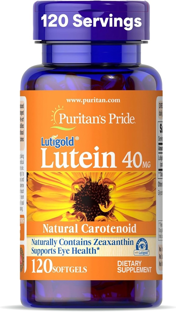 Pride Premium LutigoldTM Lutein Carotenoide 40 mg con Zeaxanthin para Hombres y Mujeres, Suplemento dietético para el apoyo a la salud ocular, 8 meses de suministro, 120 Softgels fáciles de cambiar