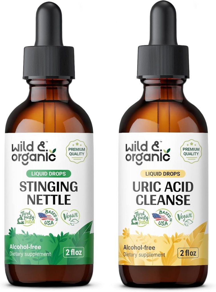 Wild &amp; Organic Sting Nettle Root Tincture 2 fl oz &amp; Uric Acid Cleanse Tincture 2 fl oz