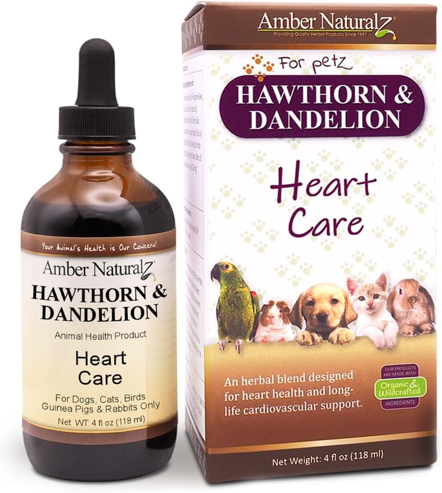Amber NaturalZ Hawthorn &amp; Dandelion Herbal Supplement for Dogs, Cats, Birds, Rabbits, and Guinea Pigs ← Apoya la Salud del Corazón, Circulación y Equilibrio Fluido ← Cuidado Cardiovascular Natural