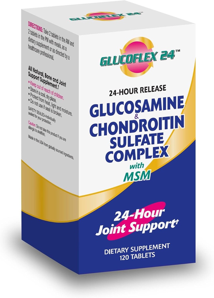 Glucoflex Glucosamina " Condroitina Sulfato con MSM, Soporte Conjunto 24 horas, Huesos saludables, Apoyos Movilidad saludable, 30 Servimientos, 120 Cuenta