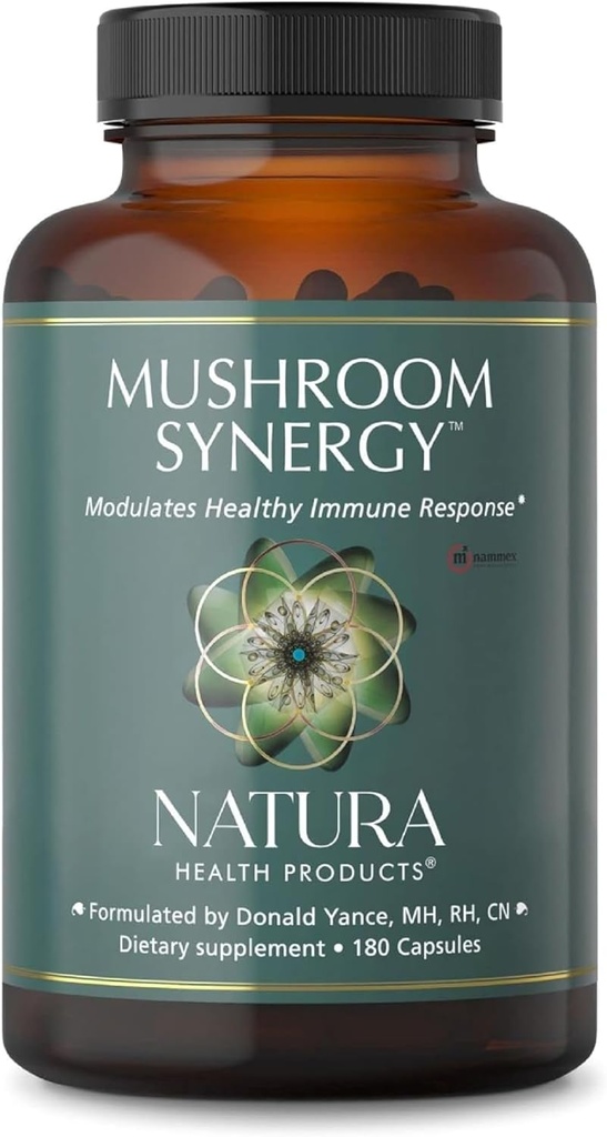 Natura Health Products Mushroom Synergy Supplement - Featuring Turkey Tail, Red Reishi, Chaga, " Poria Mushrooms - Modulates Healthy Immune Response* (180 capsules)