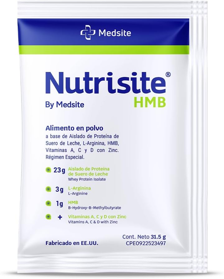 Nutrisite HMB – Special Medical Purpose Food, Single Pack – Modular Powdered Formula Based on Whey Protein Isolate, L-Arginine, HMB, Vitaminas A, C, D y Zinc – Mix with Orange Juice (1.11 Oz)