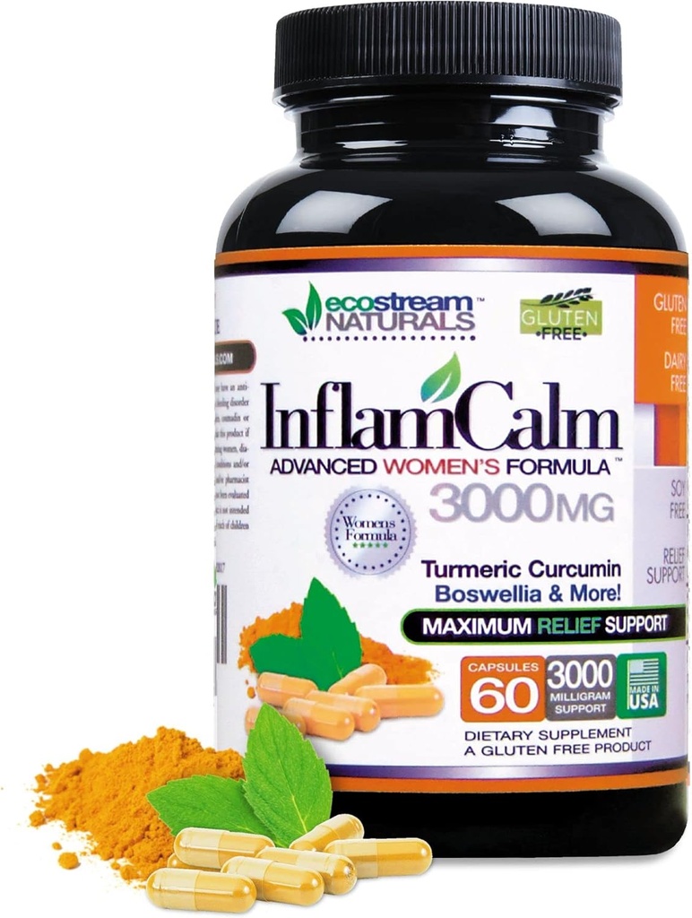 Fórmula 3000 InflamCalm Avanzada con Turmérico, Curcumin, Enzymes y Boswellia. Vegetariano, Gluten Free - (Packaging May Vary)