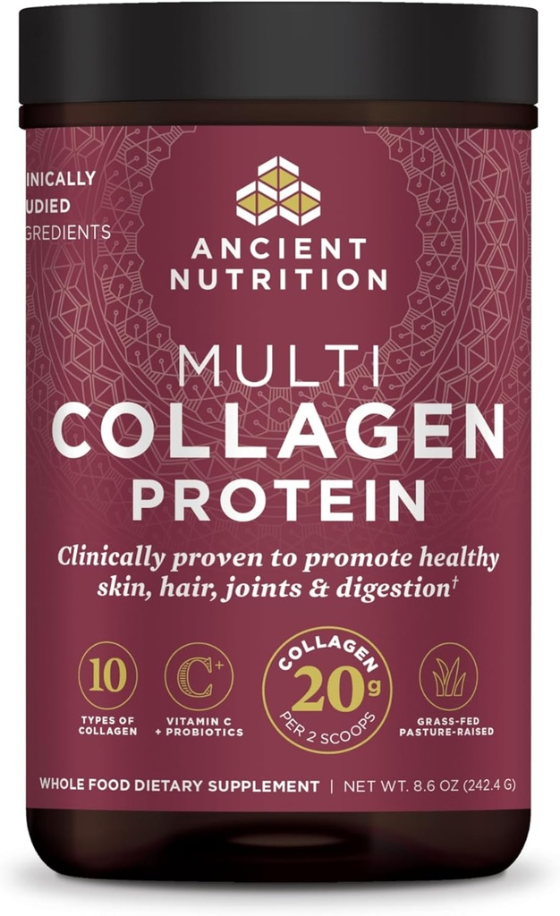 Antigua Nutrición Péptidos de colágeno hidrolizado Polvo, Pólvora Multi Collagen Desarrollado Packets para Mujeres y Hombres con Vitamina C, 24 Servimientos, Apoya la Piel y las uñas, Gut Health