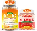 2 Pack Vegan Vitamina D3 5000IU K2 Gummies+ 1 Pack Whole Food Vitamin C Gummies