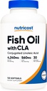 Aceite de pescado Nutricost con CLA (120 Softgels) - 4240mg Aceite de pescado y 560mg Ácido Linoléico Conjugado por Servir, GMO-Free, Gluten Free, 30 Servimientos