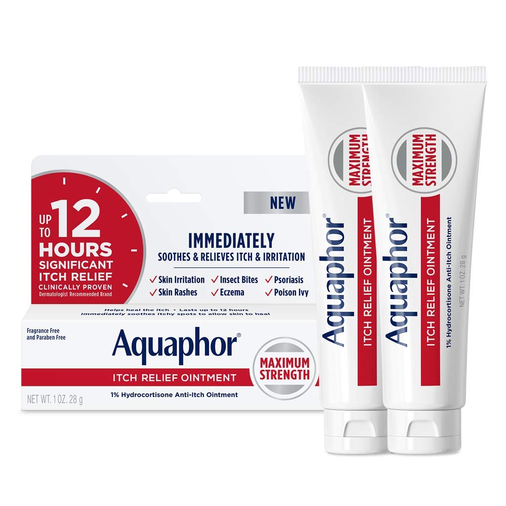 Aguaphor Itch Relief Ointment, 1% Hydrocortisone Anti Itch Skin Ointment, 1 Oz Tube, 2 Pack
