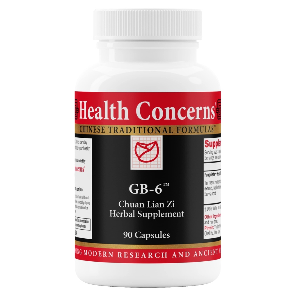 Preocupaciones de salud GB-6 – Suplemento de soporte de vesícula – Chuan Lian Zi Herbal Fórmula – Soporte Natural de cálculos de piedra – Bupleurum, Turmérico, Dandelion Extractos de raíz – Cápsulas de hierbas chinas – 90 Cápsulas