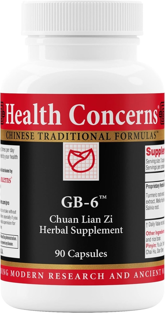 Preocupaciones de salud GB-6 – Suplemento de soporte de vesícula – Chuan Lian Zi Herbal Fórmula – Soporte Natural de cálculos de piedra – Bupleurum, Turmérico, Dandelion Extractos de raíz – Cápsulas de hierbas chinas – 90 Cápsulas