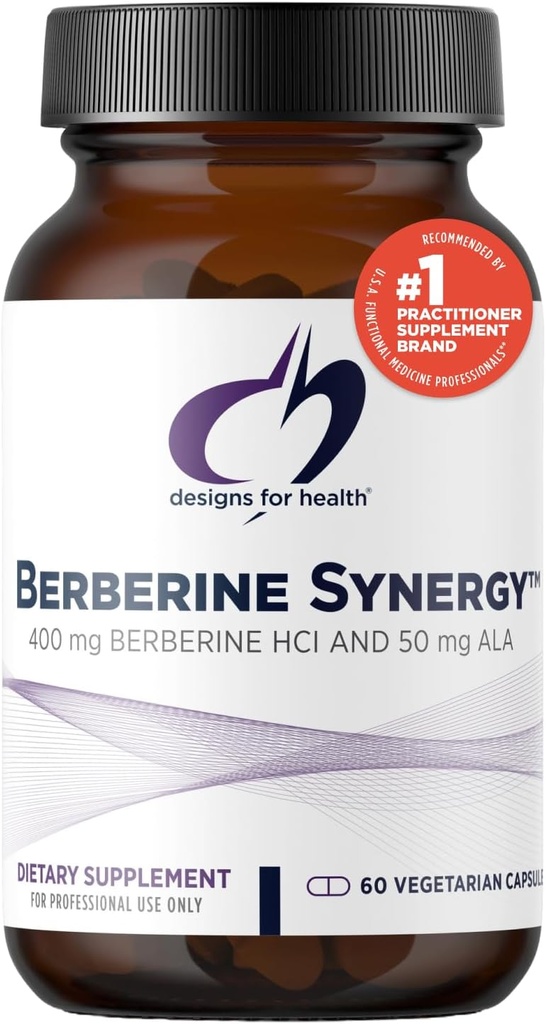 Diseños para la Sinergia de la Berberina - Berberina HCL 400mg + Ácido Lipoico alfa (ALA) para el metabolismo, la salud cardíaca + soporte para hígado - Suplemento de Berberina Vegano, No GMO (60 cápsulas)