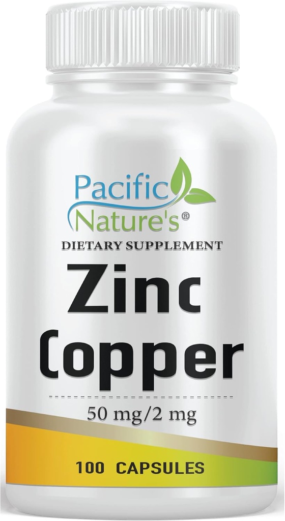 Suplemento Zinc Copper (100 cápsulas) con 50 mg de Gluconato de Zinc, 2 mg de Sulfato de Cobre para Apoyo Inmunitario - Gluten Free, Non-GMO