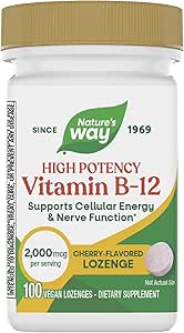 Camino de la Naturaleza Vitamina B-12 Lozenges, 2.000 mcg Vitamina B12 por Lozenge, soporta energía celular " función nerviosa "*, sin gluten, vegano, sabor cereza, 100 conde (paquete mayo Vary)